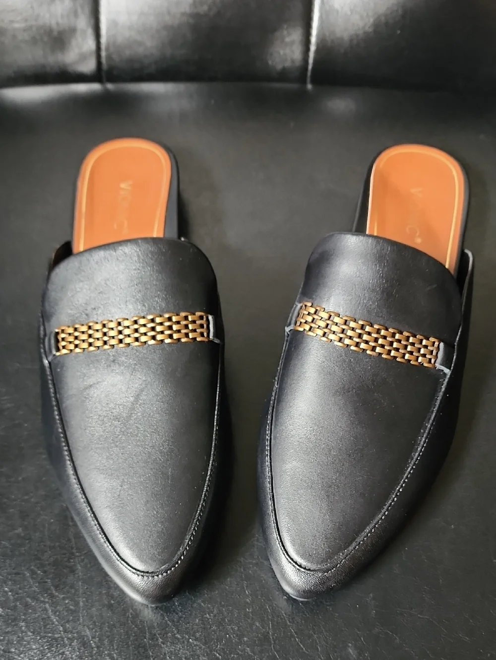 VIONIC Starling Black Leather Mules Slides Loafers Arch Support Chain Link 8.5 - Picture 9 of 12